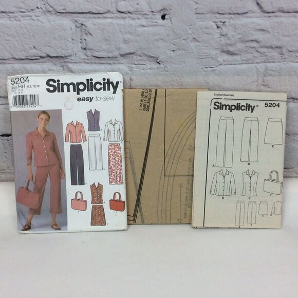 Simplicity Sewing Pattern 5204 Sizes 6-12 Vest Pants Shirt Skirt Tote Uncut - Picture 3 of 6